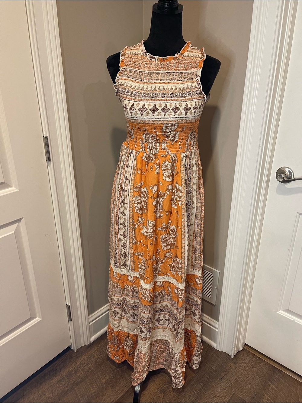 Altar'd State Orange Floral Smocked Maxi Dress